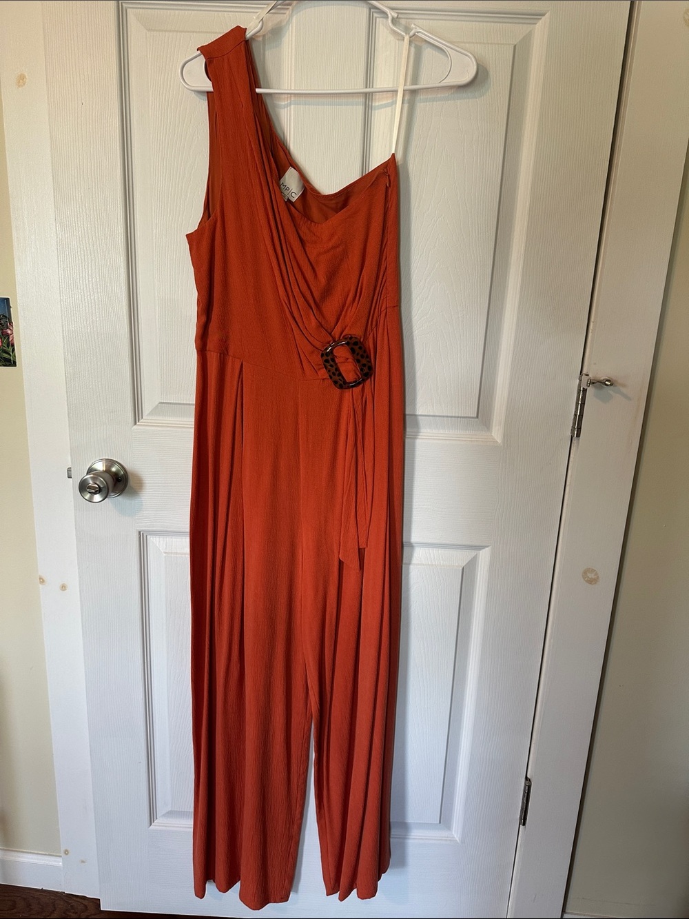 MINKPINK Rust Orange One-Shoulder Jumpsuit with Buckle